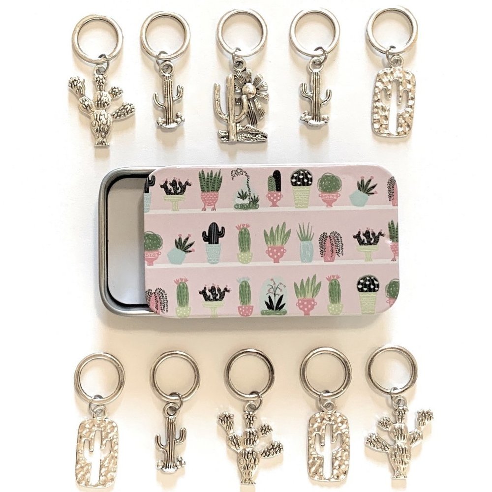 Stitch Markers Tin Knitting Metal Ring Cactus Set with Case Gifts for Knitters